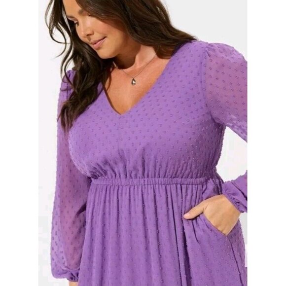 Torrid Tea Length Clip Dot Open Back A-Line Purple Dress Size 3 (22-24) Re$89.90 - Picture 1 of 8
